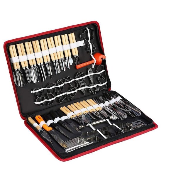 80-Piece Chrome Steel Culinary Carving Peeling Slicing Tool Kit Set for Fruit Vegetable Carry, Bag Included