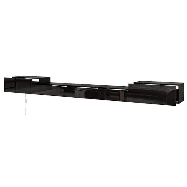 Black Mirror Finished TV Stand Wall-Mounted Entertainment Center Fits TV's up to 110 in. with 5-Drawers for Storage