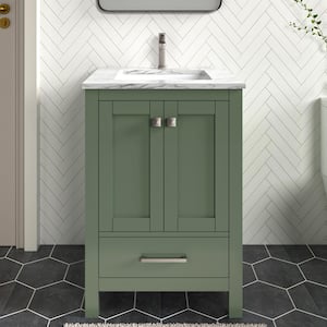 Anneliese 24 in. W x 21 in. D x 35 in. H Single Sink Freestanding Bath Vanity in Forest Green with Carrara Marble Top