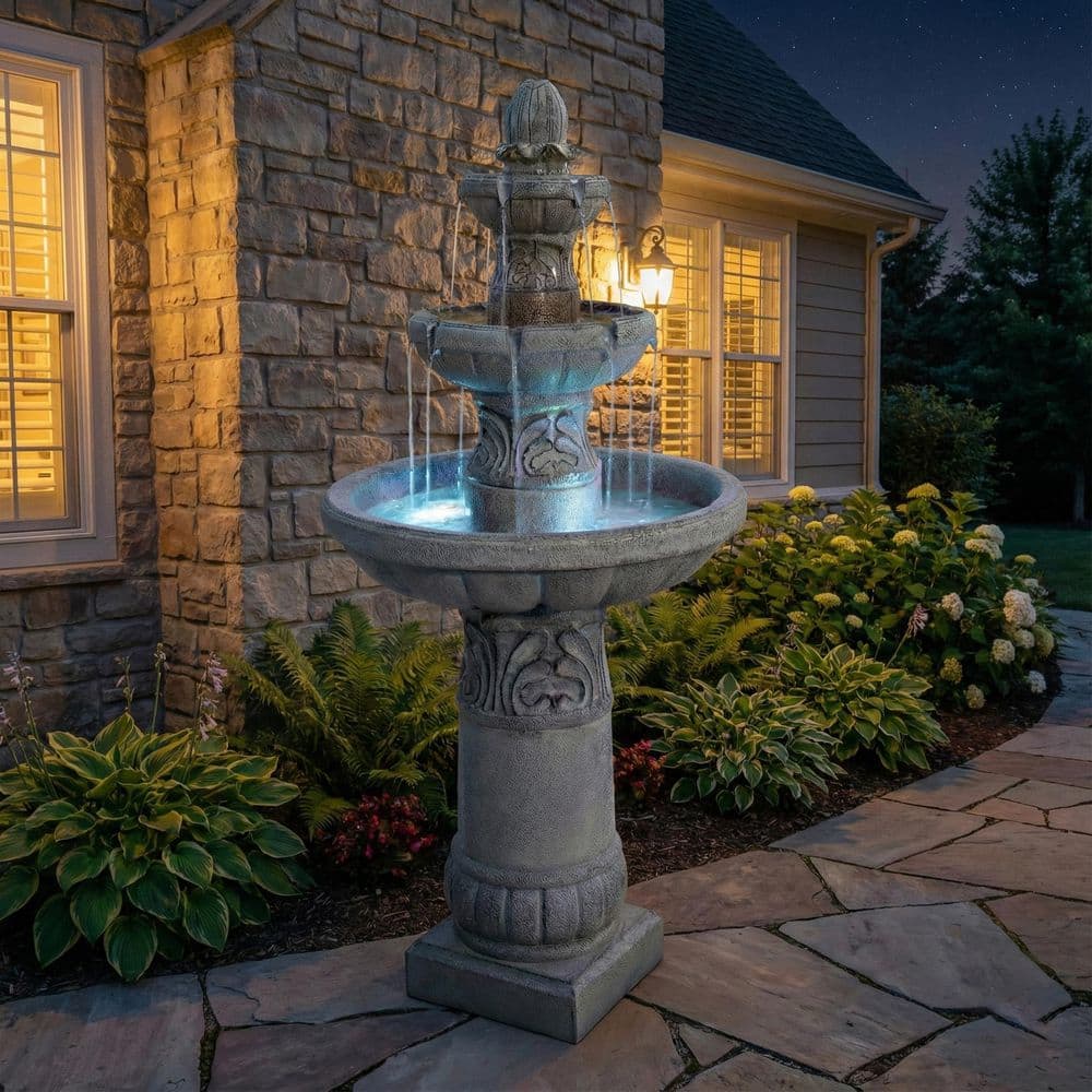 52 in. Floor-Standing Resin Cascading Waterfall Fountain and