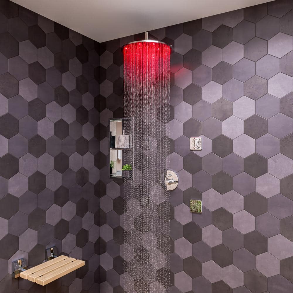 Polished Chrome LED Rain Shower Head with Temperature Control