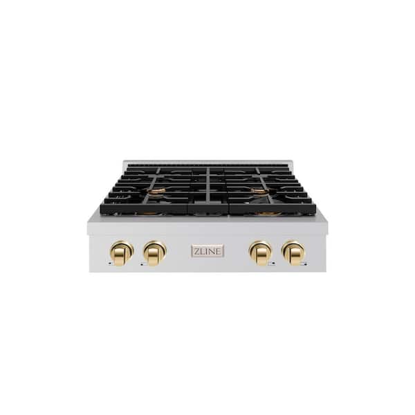 Autograph Edition Paramount 30 in. 4-Burner Porcelain Cooktop in Stainless Steel with Polished Gold Accents