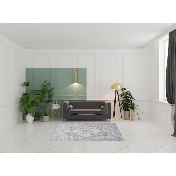 5 ft. x 7 ft. Blue Floral Washable Square Area Rug