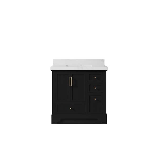 Willow Collections Alys 36 in. W x 22 in. D x 36 in. H Single Sink Bath Vanity Center in Black with 2 in. Calacatta Sienna qt Top