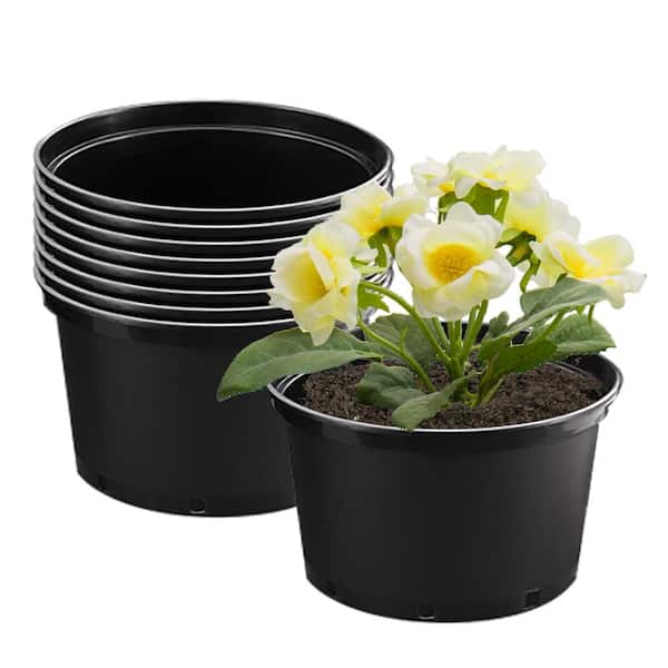 Agfabric 10 in. x 10 in. Black Plastic Plants Nursery Plant Pots Small Pot/Pots Plant Container Seed Starting Pots, 8-Pack