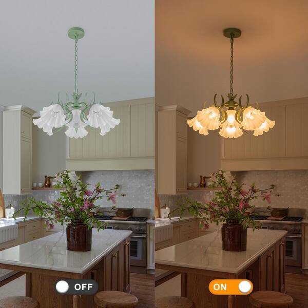 MENCOLULU 23.62 in. 6-Light Modern Green Metal Flower Shape