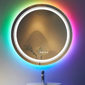 32 in. W x 32 in. H Large Round Frameless Anti-Fog RGB Colorful 11 Backlit Light Mode Wall Led Bathroom Vanity Mirror