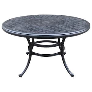 Lattice Design Round Powder-Coated Cast Aluminum Outdoor Dining Table with Umbrella Hole & Curved Legs in Antique Bronze