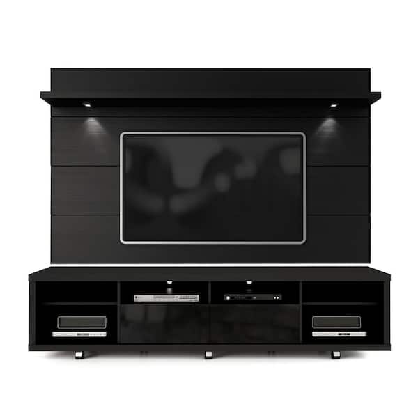 Manhattan Comfort Cabrini 86 in. Black Engineered Wood Entertainment Center with 2 Drawer Fits TVs Up to 70 in. with Wall Panel