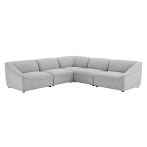 Comprise 5-Piece Light Gray Fabric L-Shape Symmetrical Sectionals Sofa