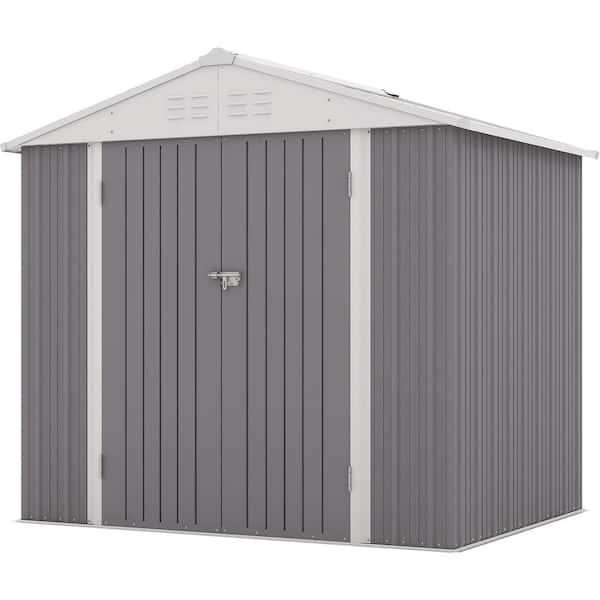 Patiowell 8 ft. W x 6 ft. D Outdoor Storage Gray Metal Shed with Sloping Roof and Double Lockable Door (45 sq. ft.)