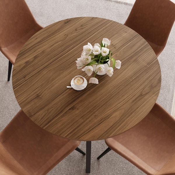 boku no table 【walnut】 GOJANE Modern Walnut MDF 34.6 in. Black Metal Legs Dining Table