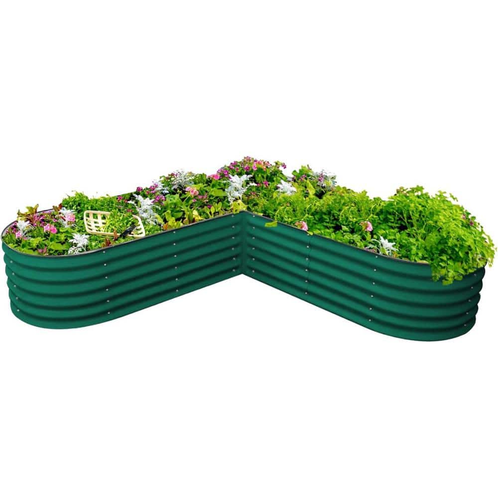 British Green 17" Tall L-Shaped Metal Outdoor Raised Garden Bed