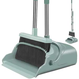 Extendable Stainless Steel Broom and Dustpan Set with Non-Slip Handle, Green