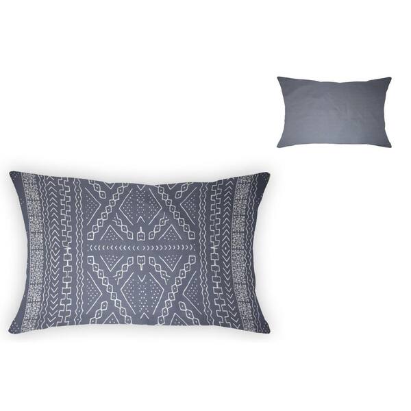 Unbranded 14 in. x 20 in. Printed Outdoor Grey/White Recyled Polyester Lumbar Pillow