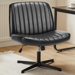 Leather Padded Height Adjustable Wide Seat Ergonomic Armless Office Desk Chair No Wheels in Black