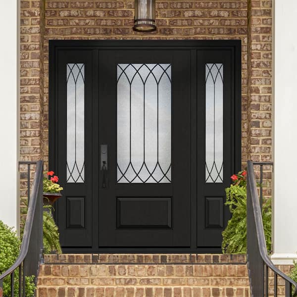 Regency 64 in. x 80 in. 3/4-Lite Spire Decorative Glass RHIS Onyx Mahogany Fiberglass Prehung Front Door DBL 12 in.