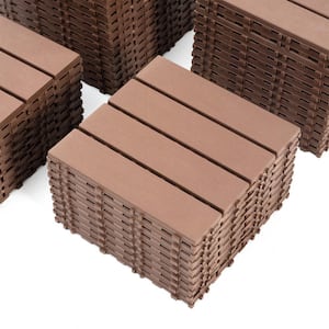 44 Pieces All Weather Outdoor Deck Plastic Patio Tiles, 12 in. x 12 in.  Brown Vertical Stripe