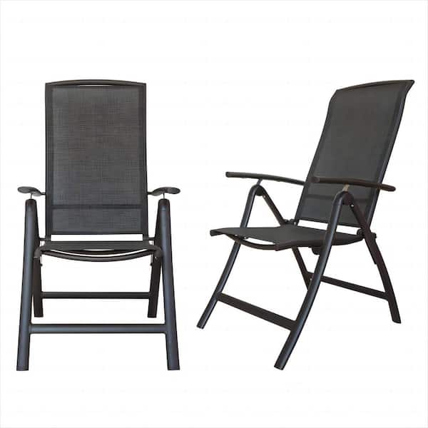 Angel Sar 2-Piece Aluminium Frame Reclining Lawn Chairs with Adjustable High Backrest