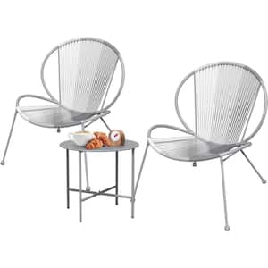 Cool Grey 3-Piece PE Wicker Rope Patio Conversation Set with No Cushions, Coffee Table