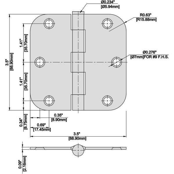 Everbilt - 3-Pack 3-1/2 in. x 5/8 in. Radius Oil-Rubbed Bronze Squeak-Free Butt Door Hinge