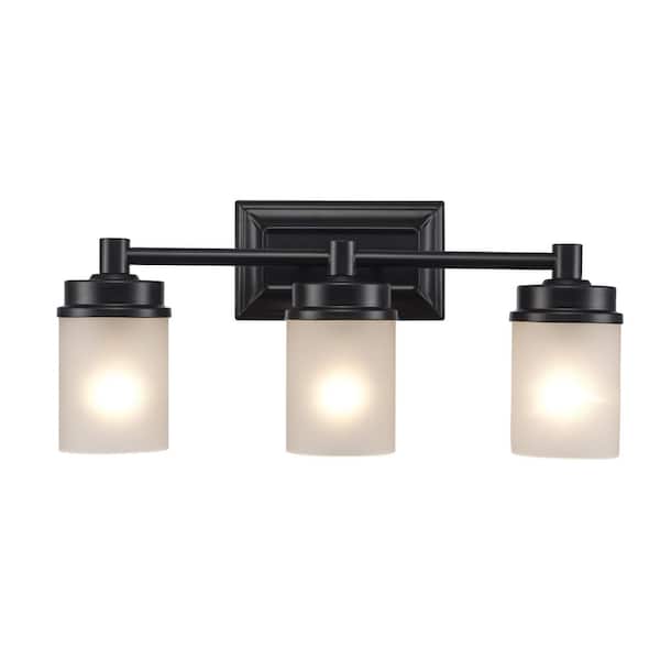 20.25 in. 3-Light Black Bathroom Vanity Light Fixture with Frosted Glass Shades
