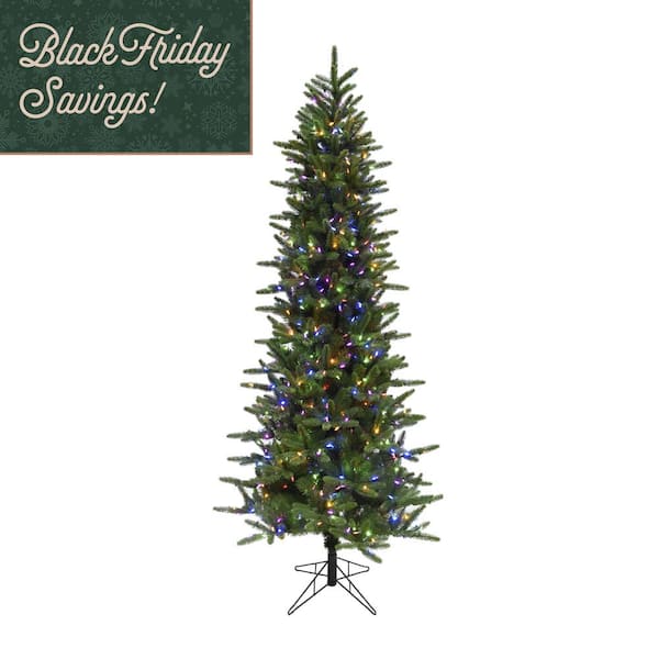 6.5-ft. Pre-Lit Carmel Pine Slim Green Artificial Christmas Tree, Multi-Color LED Lights