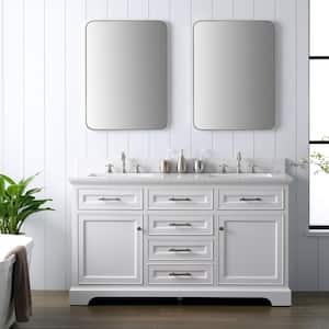Thompson 60 in. W x 22 in. D Bath Vanity in White with Engineered Stone Vanity in Carrara White with White Sink