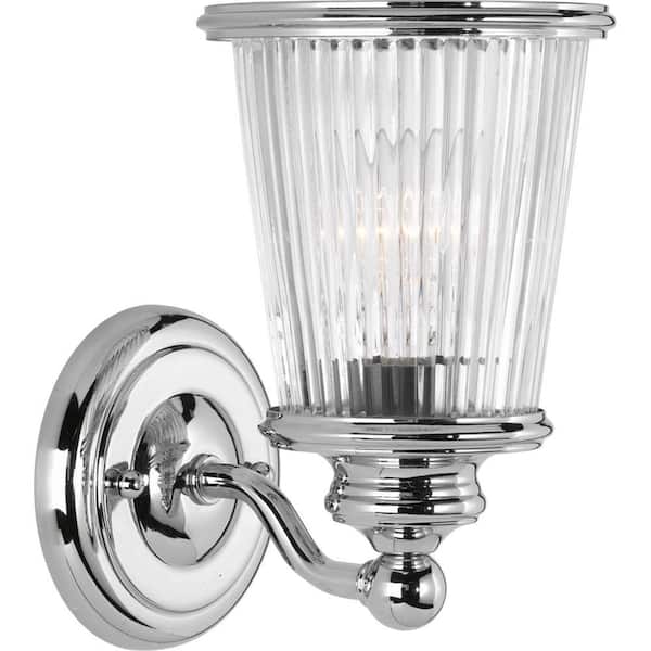Progress Lighting Radiance Collection 1-Light Polished Chrome Bath Sconce with Clear Ribbed Glass Shade