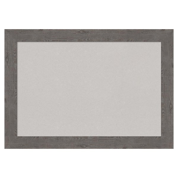 Amanti Art Rustic Plank Grey Narrow Framed Grey Corkboard 27 in. x 19 in. Bulletin Board Memo Board