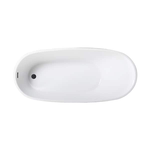 Aqua Eden 72 in. x 31.9 in. Acrylic Flatbottom Soaking Freestanding Bathtub in Glossy White/Matte Black with Drain