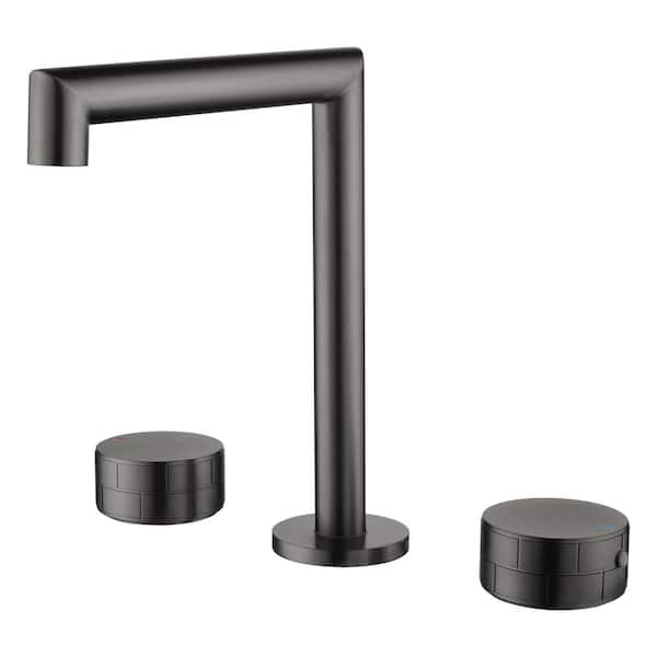 Tahanbath 2 Handles 8 in. Widespread High Arc Bathroom Faucet with Hot/Cold Indicators in Gunmetal Gray