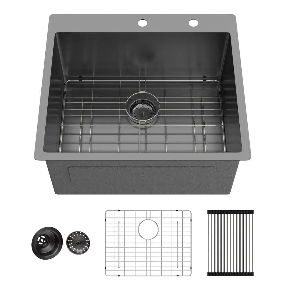 25 in. x 22 in. x 12 in. 16 Gauge Stainless Steel Drop-In Topmount Laundry Utility Sink in Gunmetal Black price history on PriceWatchPro