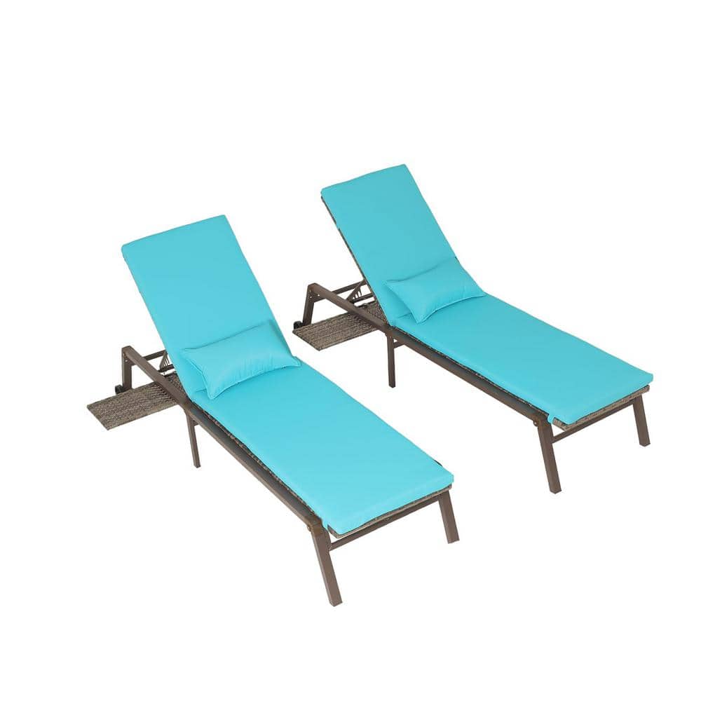 2-Pieces Gray PE Wicker Outdoor Chaise Lounge Folding and Adjustable Backre
