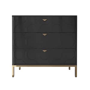 Honeycomb Wooden 3-Drawer Storage Cabinet Table in Black