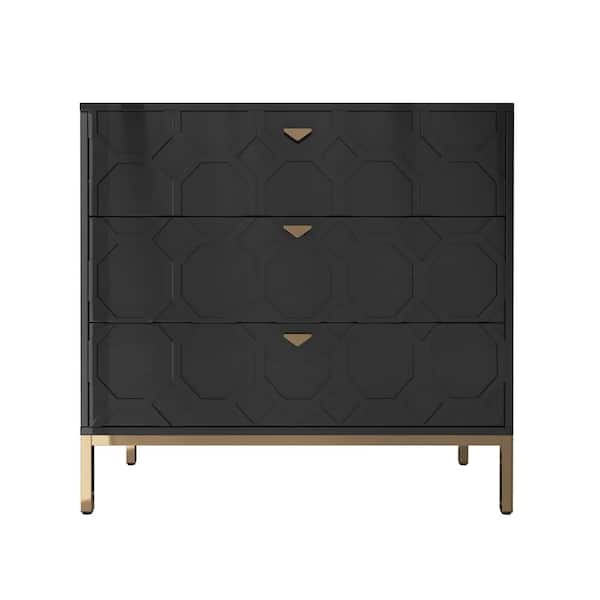 Grayson Lane Black Mirrored 3 Drawer and 4 Door Pine 3-Drawer Accent Chest