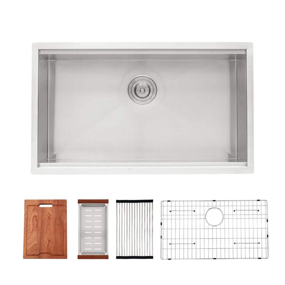 33" Brushed Stainless Steel Undermount Workstation Kitchen Sink with Accessories