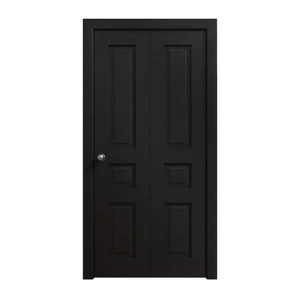 84 in. x 80 in. Painted Black Oak Solid Wood Bi-Fold Doors with Hardware