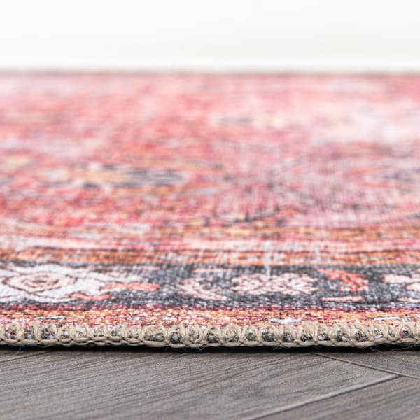 Vintage Inspired Machine Washable Non Slip Red 6 ft. 6 in. x 9 ft. Area Rug