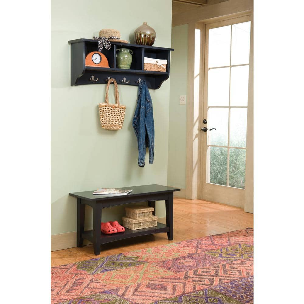 Alaterre Furniture Shaker Cottage Charcoal Gray Hall Tree with Storage