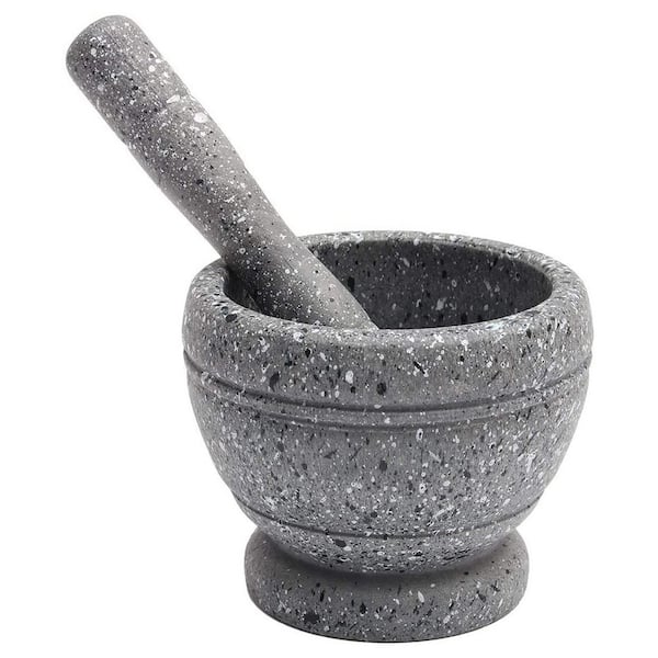 Resin Gray Mortar and Pestle Set for Grinding Spices, Herbs, Garlic, Ginger, Eco-Friendly Kitchen Accessory