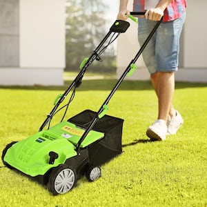 13 in. 12 Amp Corded Scarifier Electric Lawn Dethatcher w/40L Collection Bag Green