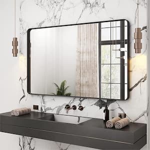 48 in. W x 36 in. H Rectangular Aluminum Framed Wall Bathroom Vanity Mirror in Black