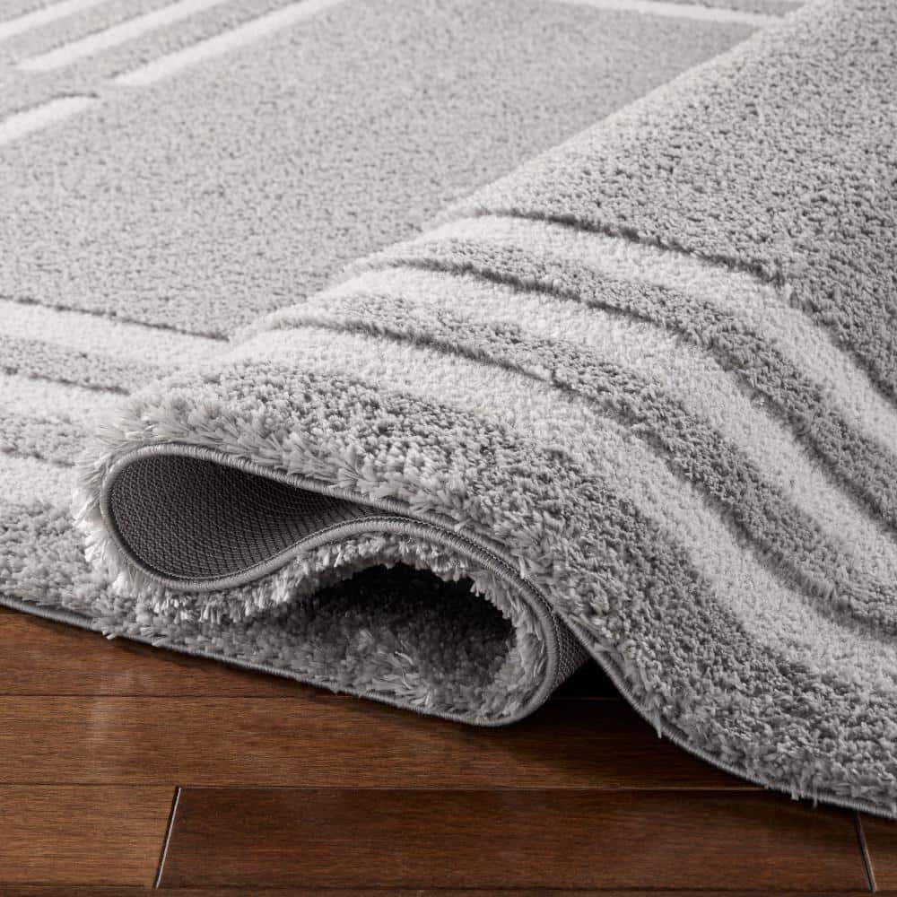Cloud Shag Gray Geometric Polyester Rectangular Area Rug