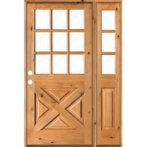 46 in. x 80 in. Knotty Alder 2-Panel Right-Hand/Inswing Clear Glass Clear Stain Wood Prehung Front Door w/Right Sidelite