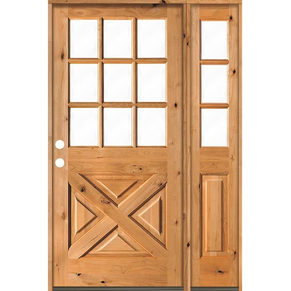 Krosswood Doors 50 in. x 80 in. Knotty Alder 2 Panel Right-Hand/Inswing Clear Glass Clear Stain Wood Prehung Front Door w/Right Sidelite