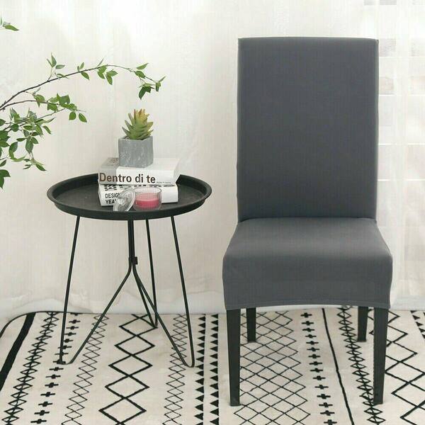 Dustproof Stretch Slipcover Dining Room Chair Cover Seat Short Dark Gray 