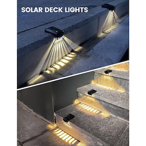 Solar Powered Black Dusk to Dawn Waterproof Integrated LED Deck Light Wall Light 3000K Warm White (4-Pack)