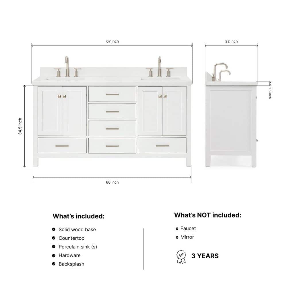 White Quartz Double Vanity with Rectangular Sinks