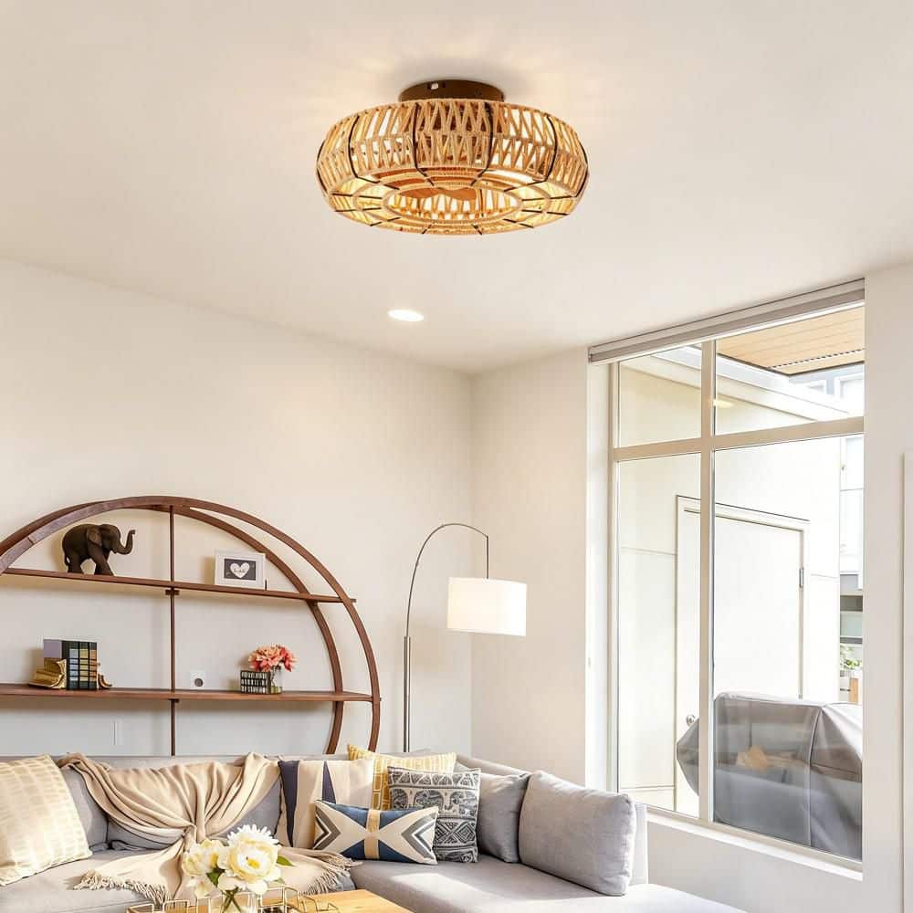 20 in Black Rope Caged Flush Mount Ceiling Fan Light Kit Remote 6 Speed DC Motor Reversible Low Profile Bdrm Living Room price history on PriceWatchPro